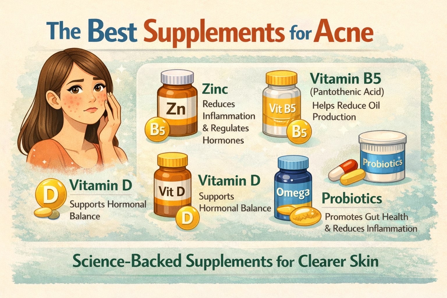 The Best Supplements for Acne: Science-Backed Solutions to Clear and Healthy Skin - ClearB5